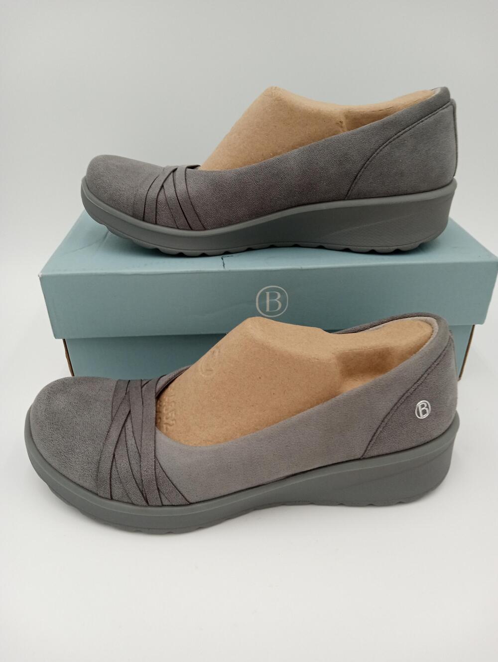 Bzees Goody Washable Shoes Womens Gray Microfiber Slip On Comfort Flats Size 8.5